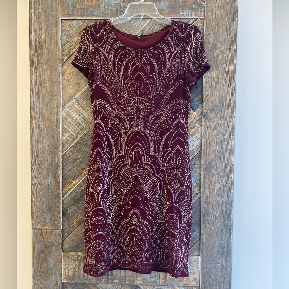 Elegant Burgundy and Gold Mini Dress